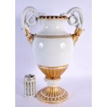 A LARGE 19TH CENTURY MEISSEN PORCELAIN TWIN HANDLED COUNTRY HOUSE VASE modelled with serpent handles