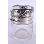 A FINE AND LARGE FRENCH ART NOUVEAU SILVER AND ENGRAVED CAMEO GLASS SCENT BOTTLE decorated with foli
