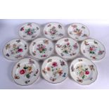 A SET OF TEN COALPORT PORCELAIN PAINTED FLOWER PLATES. 21 cm wide. (10)