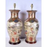 A large pair of Japanese Satsuma vases converted to lamps 46 cm (2),