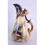 HADLEY WORCESTER EWER WITH LION HEAD HANDLE WITH MOULD DECORATION ON THE SPOUT PAINTED WITH A BLUE I