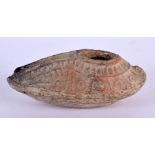 A JEWISH ROMAN 3RD CENTURY POTTERY OIL LAMP with old letter inside stating found in a village tomb n