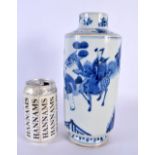 A LARGE 17TH/18TH CENTURY CHINESE BLUE AND WHITE PORCELAIN VASE Kangxi, painted with a male upon a b