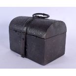 A RARE 16TH/17TH CENTURY EUROPEAN IRON SECRET STRONG BOX probably Netherlands of Germany. 18 cm x 18