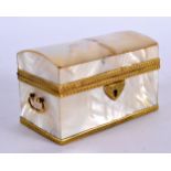 AN EARLY 20TH CENTURY FRENCH MOTHER OF PEARL GILT METAL CASKET. 9 cm x 5 cm.