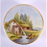 AN UNUSUAL EARLY 19TH CENTURY ENGLISH PORCELAIN BOX AND COVER painted with seaweed and a rural mill.