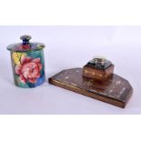 AN AUSTRIAN SECESSIONIST MOVEMENT INKWELL and a Weymss jar. Largest 16 cm x 10 cm. (2)