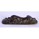 R Gardille (C1920) Bronze, Cheetah with snake. 12 cm wide.