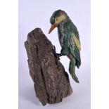 A LOVELY CONTINENTAL CARVED HARDSTONE FIGURE OF A BIRD modelled upon a naturalistic petrified stone