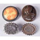 A VICTORIAN SILVER BROOCH TOGETHER WITH 3 OTHERS. Brooch Hallmarked Birmingham 1881, largest 5.1cm