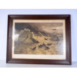 A large framed Lithographic print of Highland raiders by Joseph Farquharson 51 x 69cm.