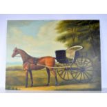 A large Oleograph of a horse and cart 75 x 101cm