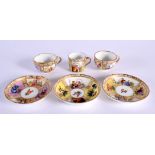 THREE 19TH CENTURY MINIATURE DRESDEN PORCELAIN CUPS AND SAUCERS Meissen style. 7 cm wide. (6)