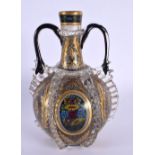 AN ANTIQUE TWIN HANDLED ENAMELLED GLASS DECANTER. Produced by Julius Mühlhaus, in Haida, Bohemia