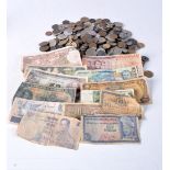 A COLLECTION OF BANK NOTES AND COINS FROM AROUND THE WORLD (Qty)