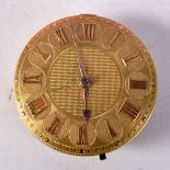 YELLOW METAL POCKET WATCH DIAL / MOVEMENT. 3.8cm diameter