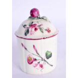 MENNECY TOILET POT AND COVER PAINTED WITH FLOWERS UNDER A PUCE BORDER