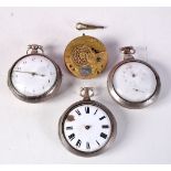 THREE VERGE POCKET WATCHES TOGETHER WITH A MOVEMENT BY GEORGE GOODWIN OF LONDON. Hallmarks for Lon
