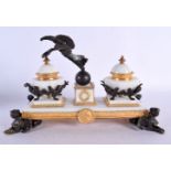 A FRENCH GILT BRONZE AND MARBLE BIRD HEAD INK STAND. 25 cm x 20 cm.