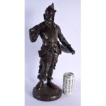 AN ANTIQUE FRENCH BRONZE FIGURE OF A STANDING SOLDIER modelled holding a shield. 48 cm high.