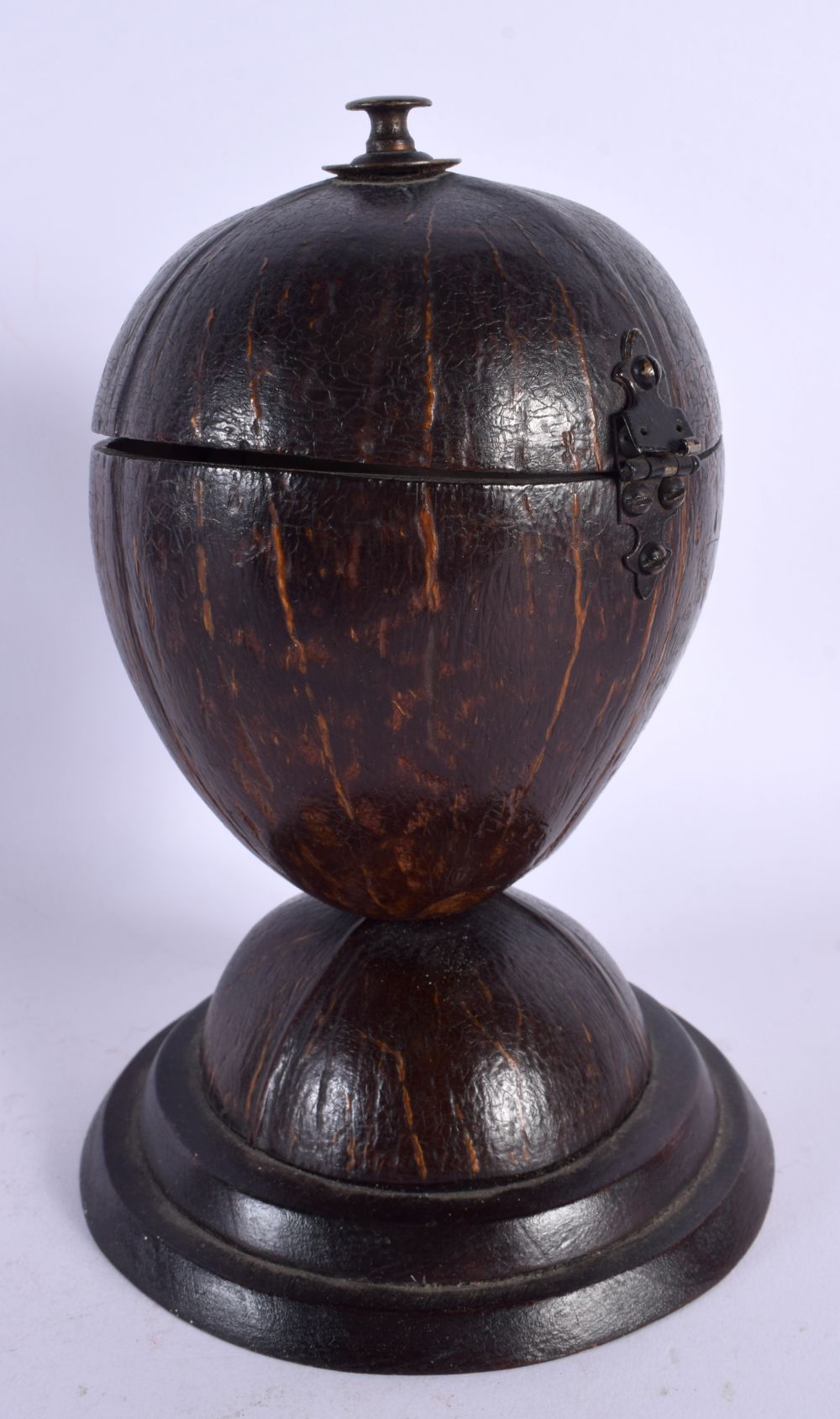 AN ANTIQUE CARVED COCONUT TEA CADDY AND COVER. 20 cm x 8 cm. - Image 2 of 4