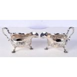 A FINE PAIR OF GEORGE III SILVER SAUCEBOATS C1770. 730 grams. 19 cm wide.