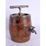 AN UNUSUAL EARLY 20TH CENTURY NOVELTY TOBACCO JAR AND COVER formed as a barrel. 15 cm x 12 cm.