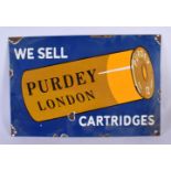 A CONTEMPORARY ENAMEL PURDEY SIGN. 28 cm x 20 cm.