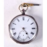 A VICTORIAN SILVER POCKET WATCH WITH KEY. Hallmarked Birmingham 1883, 5.2cm diameter, weight 127.7g