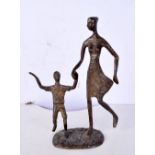 A stylised bronze of a female and a child 25 cm.