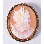 A GOLD MOUNTED CAMEO BROOCH. 5.4cm x 4.6cm, weight 16.6g