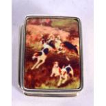 A SILVER AND ENAMEL PILL BOX. 20 grams. 3 cm x 2.5 cm.