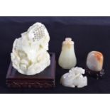 TWO 19TH/20TH CENTURY CHINESE CARVED JADE MOUNTAIN BOULDERS together with a jade vase with cover & a