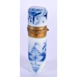 A MID 19TH CENTURY EUROPEAN PORCELAIN BLUE AND WHITE SCENT BOTTLE possibly Meissen. 8.5 cm high.