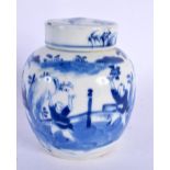 AN UNUSUAL 19TH CENTURY CHINESE BLUE AND WHITE TEA CADDY AND COVER Kangxi style. 10.5 cm x 8.5 cm.
