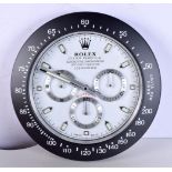 A ROLEX SHOP DISPLAY ADVERTISING WALL CLOCK. 33 cm diameter.