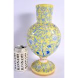 A RARE AESTHETIC MOVEMENT ENAMELLED GLASS VASE painted with flowers. 30 cm x 12 cm.