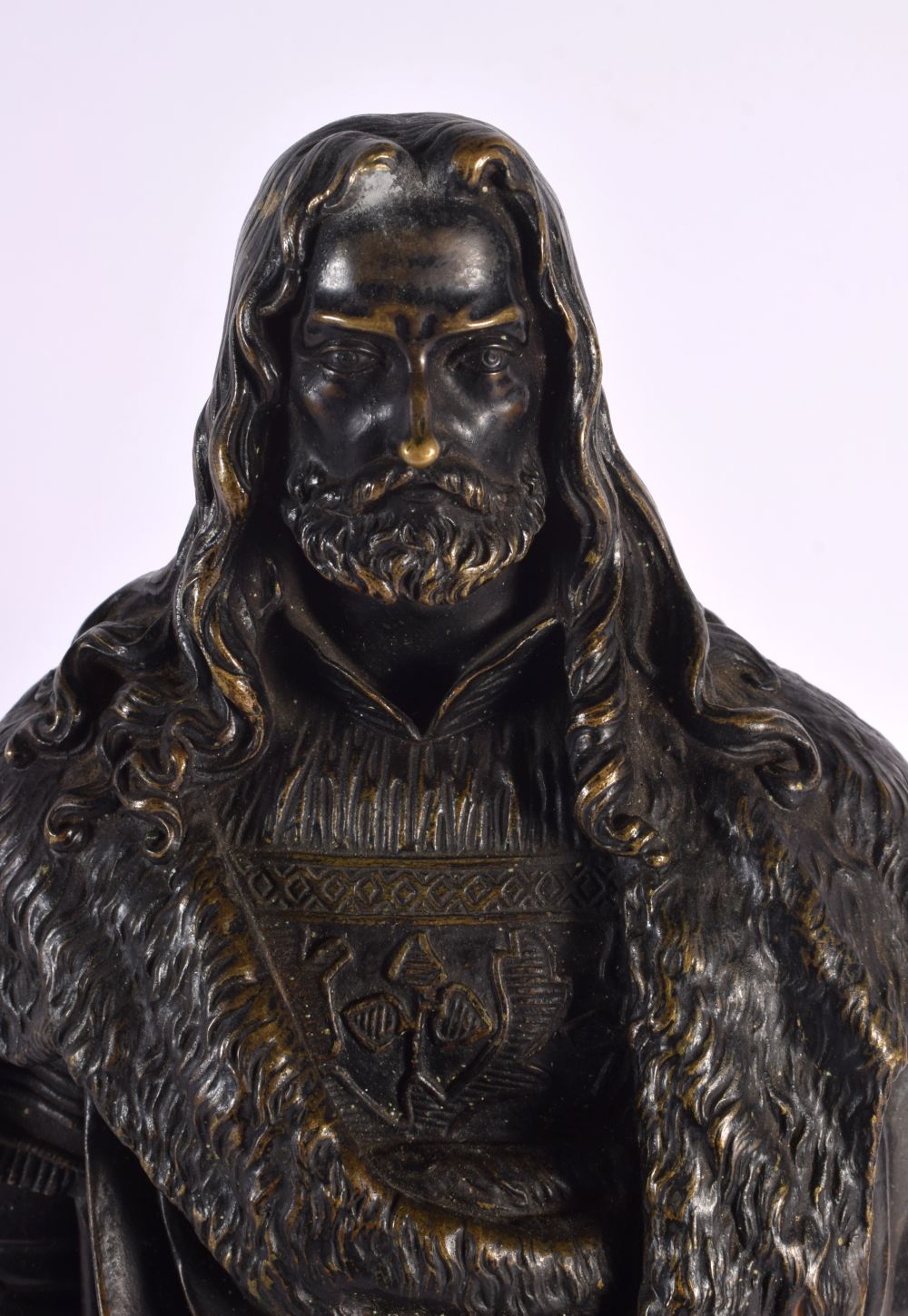 A LARGE 19TH CENTURY EUROPEAN BRONZE FIGURE OF A MALE modelled wearing an animal skin. 48 cm x 12 cm - Image 2 of 7