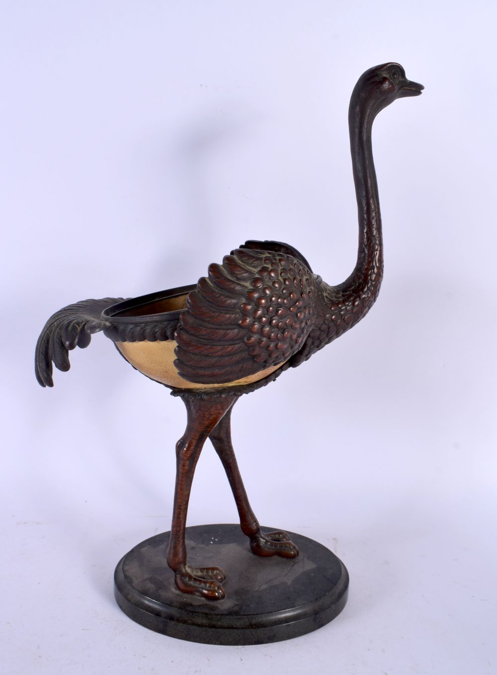 AN UNUSUAL 19TH CENTURY CONTINENTAL BRONZE FIGURE OF AN OSTRICH EGG formed with an ostrich egg body. - Image 3 of 7