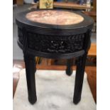 A 19TH CENTURY CHINESE CARVED HARDWOOD MARBLE INSET TABLE. 50 cm x 35 cm.