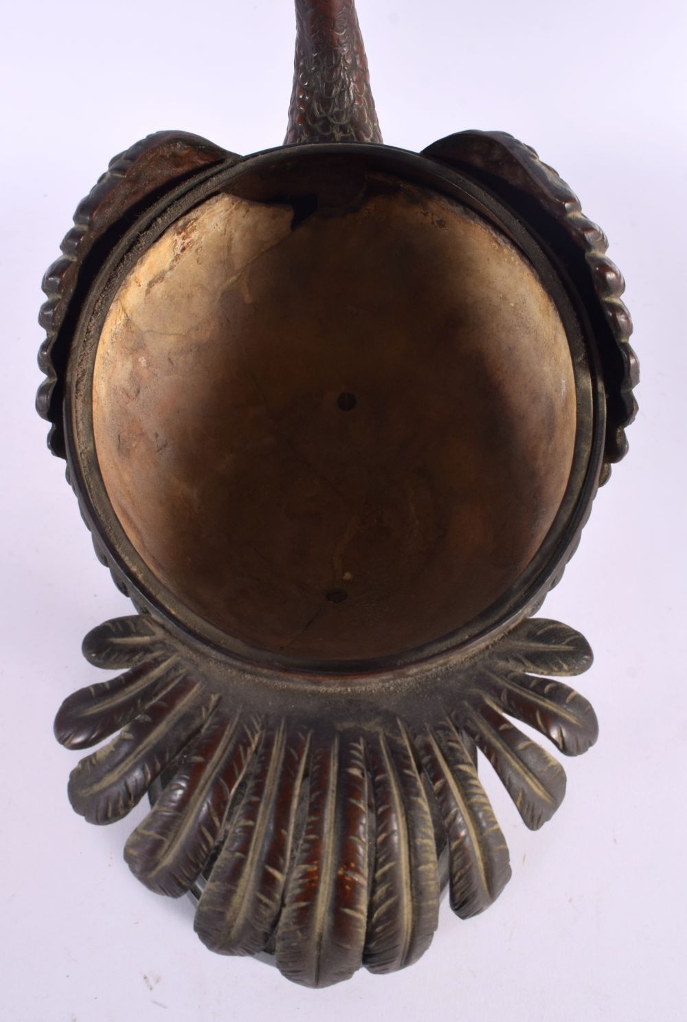 AN UNUSUAL 19TH CENTURY CONTINENTAL BRONZE FIGURE OF AN OSTRICH EGG formed with an ostrich egg body. - Image 5 of 7