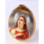 A LATE 19TH CENTURY RUSSIAN IMPERIAL PORCELAIN EASTER EGG. 6.75 cm x 5 cm.