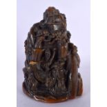 A LARGE CHINESE CARVED BUFFALO HORN TYPE MOUNTAIN 20th Century. 1235 grams. 18 cm x 12 cm.
