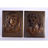 A PAIR OF 19TH CENTURY EUROPEAN BRONZE PORTRAIT PLAQUES. 16 cm x 12 cm.