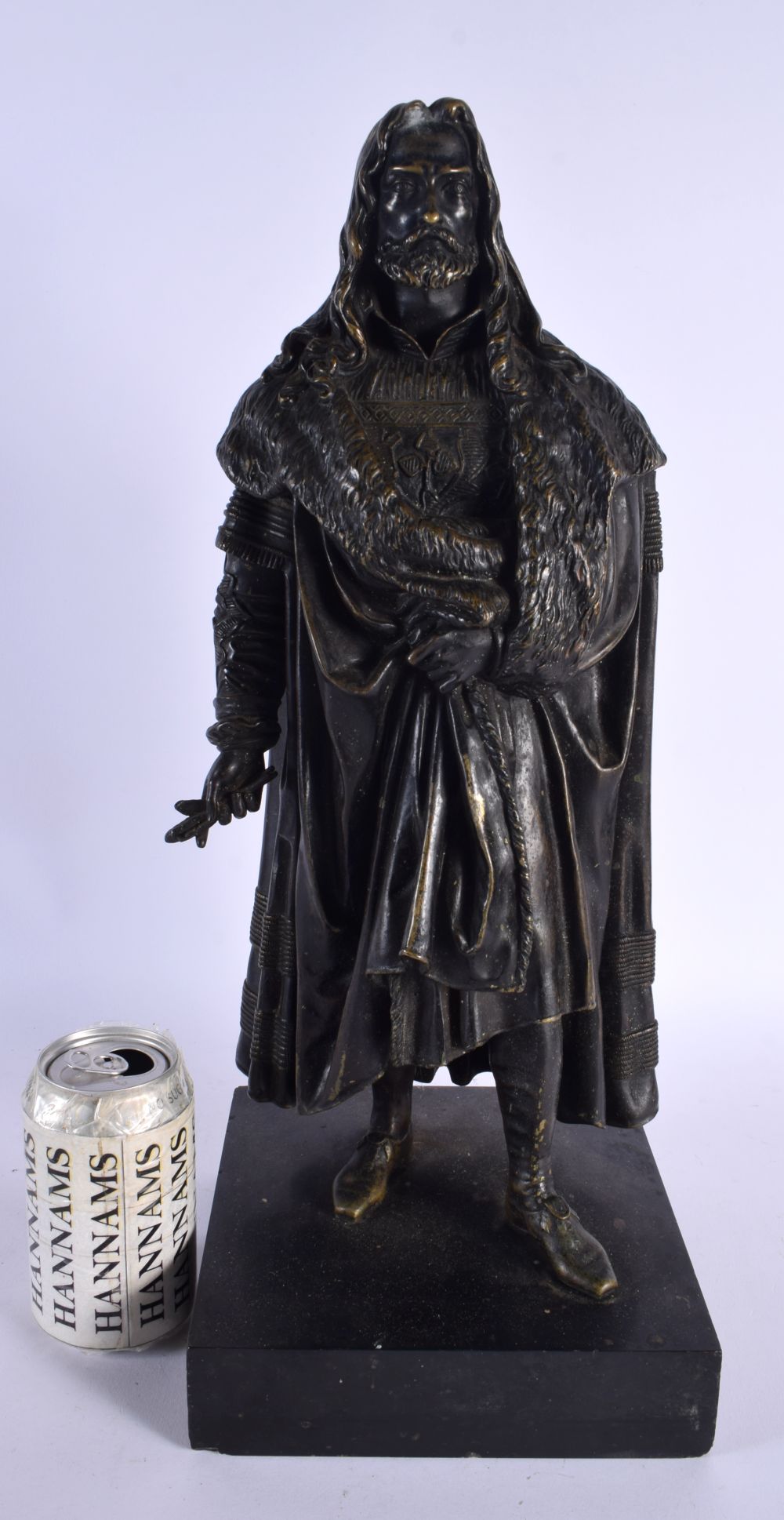 A LARGE 19TH CENTURY EUROPEAN BRONZE FIGURE OF A MALE modelled wearing an animal skin. 48 cm x 12 cm