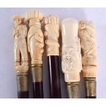 FIVE CONTEMPORARY CARVED BONE WALKING CANES. 90 cm long. (5)