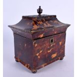 A VERY UNUSUAL REGENCY CARVED TORTOISESHELL TEA CADDY of almost Chinese pagoda type form. 12 cm x 15