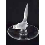 A FRENCH LALIQUE GLASS BIRD PIN DISH. 11 cm high.
