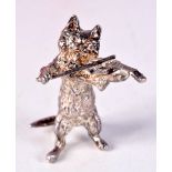 A CONTEMPORARY SILVER CAT AND FIDDLE FIGURE. Hallmarked Sheffield 1966, 5.1cm x 3.9cm x 2.7cm, weig