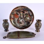 A LATE 19TH CENTURY CHINESE CARVED SHAGREEN SPECTACLE CASE together with a satsuma dish & Japanese b